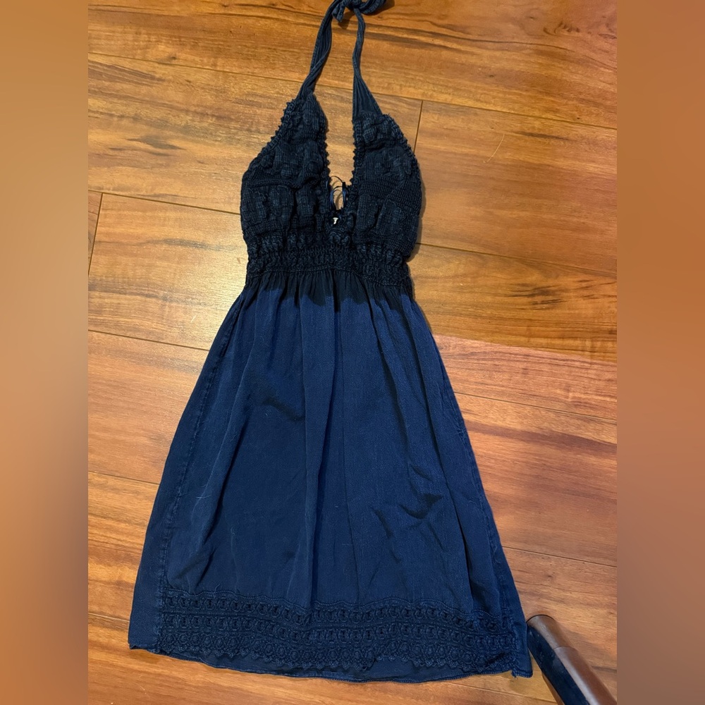 Navy blue lacey halter top dress